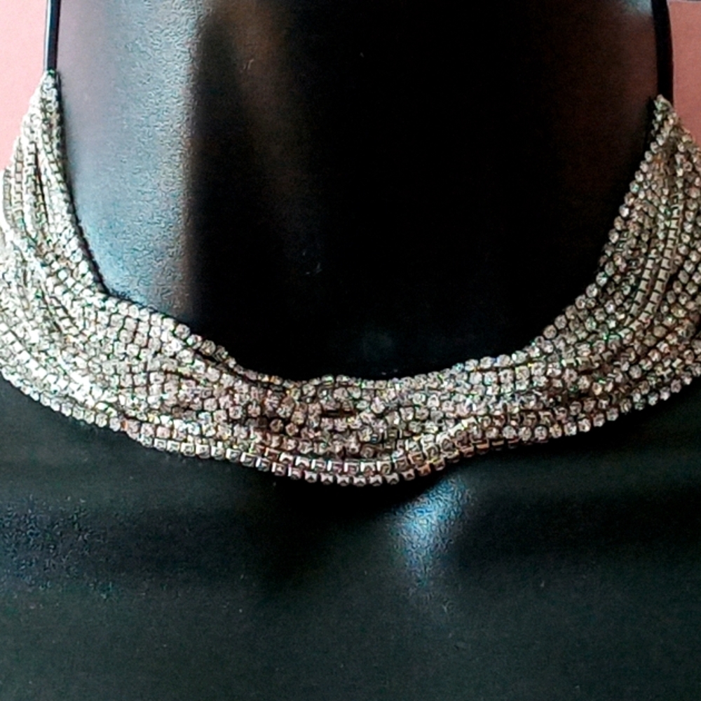 Multi layer rhinestone choker